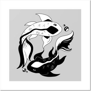 Black and White Yin and Yang Koi Fish Posters and Art